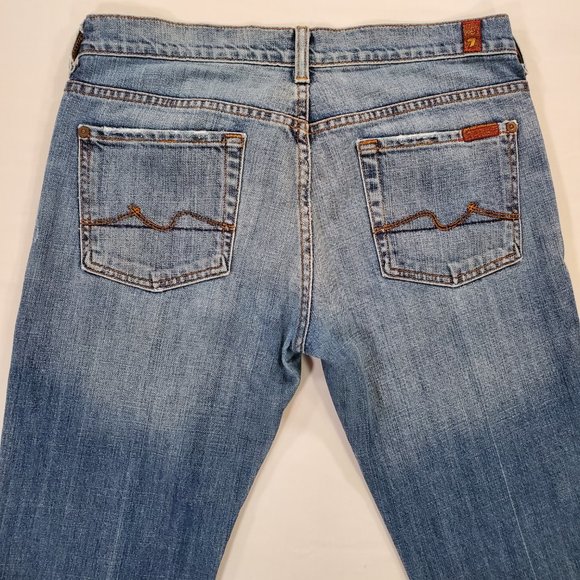 7 For All Mankind Jeans Boy Cut Womens Sz 29 Blue Denim Low Rise Bootcut USA VTG - Picture 8 of 16